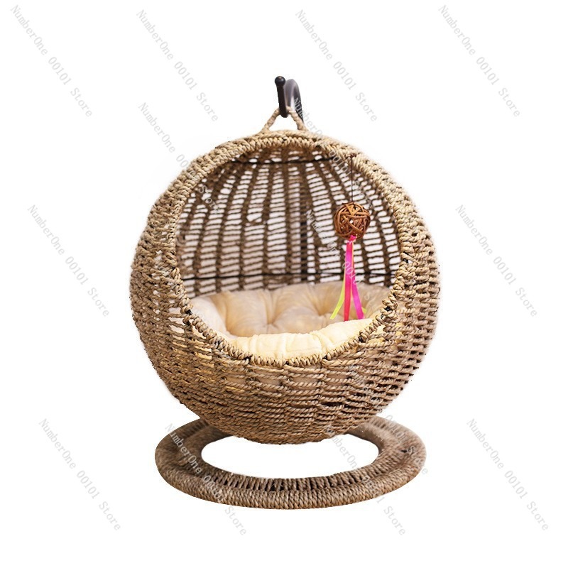 Pet Beds - Rattan hangmand voor katten, rond, halfgesloten